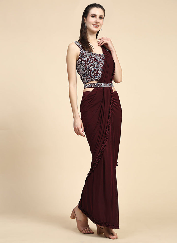 Lassya Fashion Maroon Effortless Saree Elegance Frilled Border