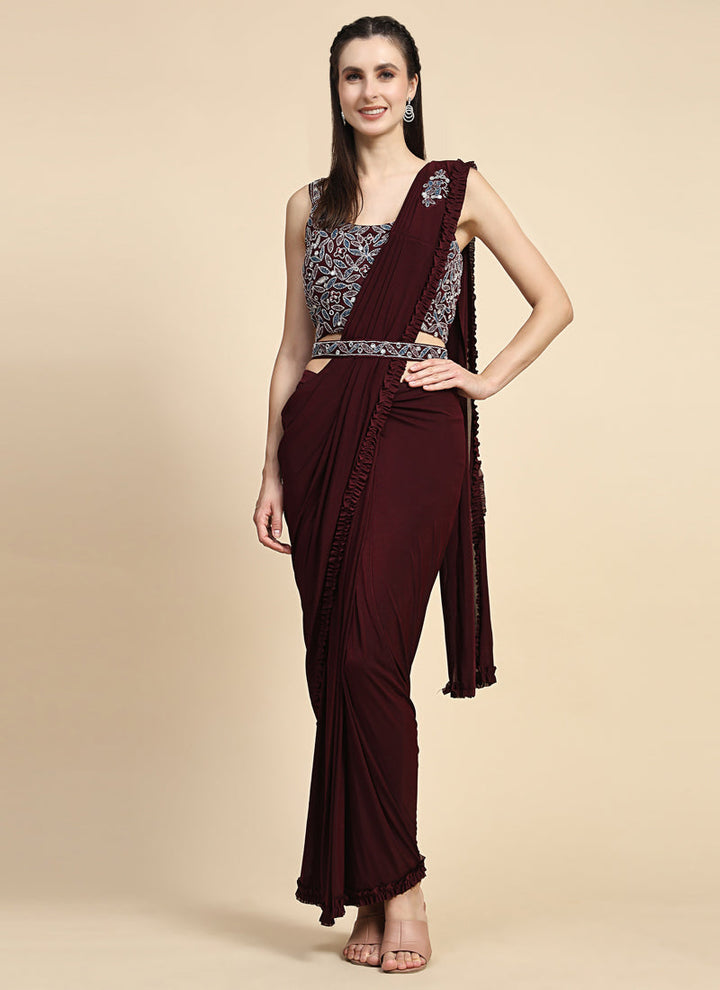 Lassya Fashion Maroon Effortless Saree Elegance Frilled Border