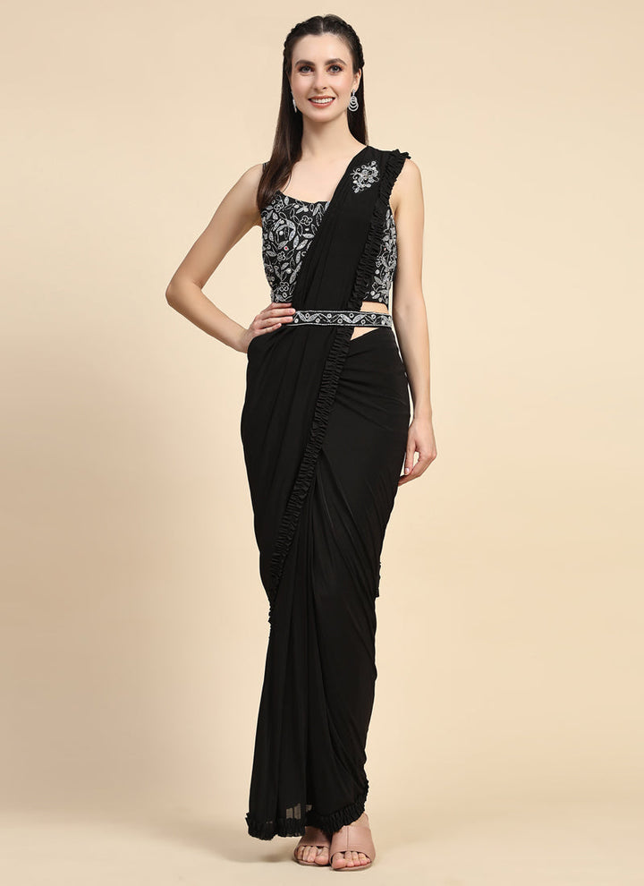 Lassya Fashion Black Effortless Saree Elegance Frilled Border