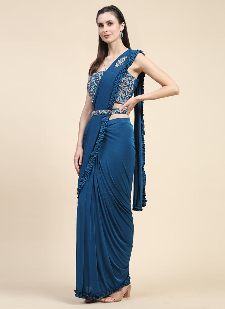 Lassya Fashion Navy Blue Effortless Saree Elegance Frilled Border