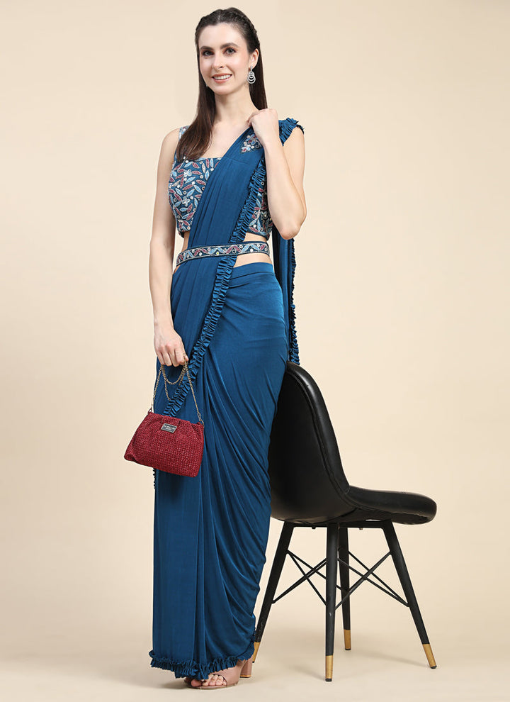 Lassya Fashion Navy Blue Effortless Saree Elegance Frilled Border