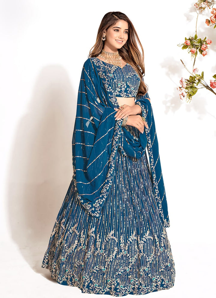 Lassya Fashion Navy Blue Wedding Lehenga Choli-Exquisite Georgette Ensemble