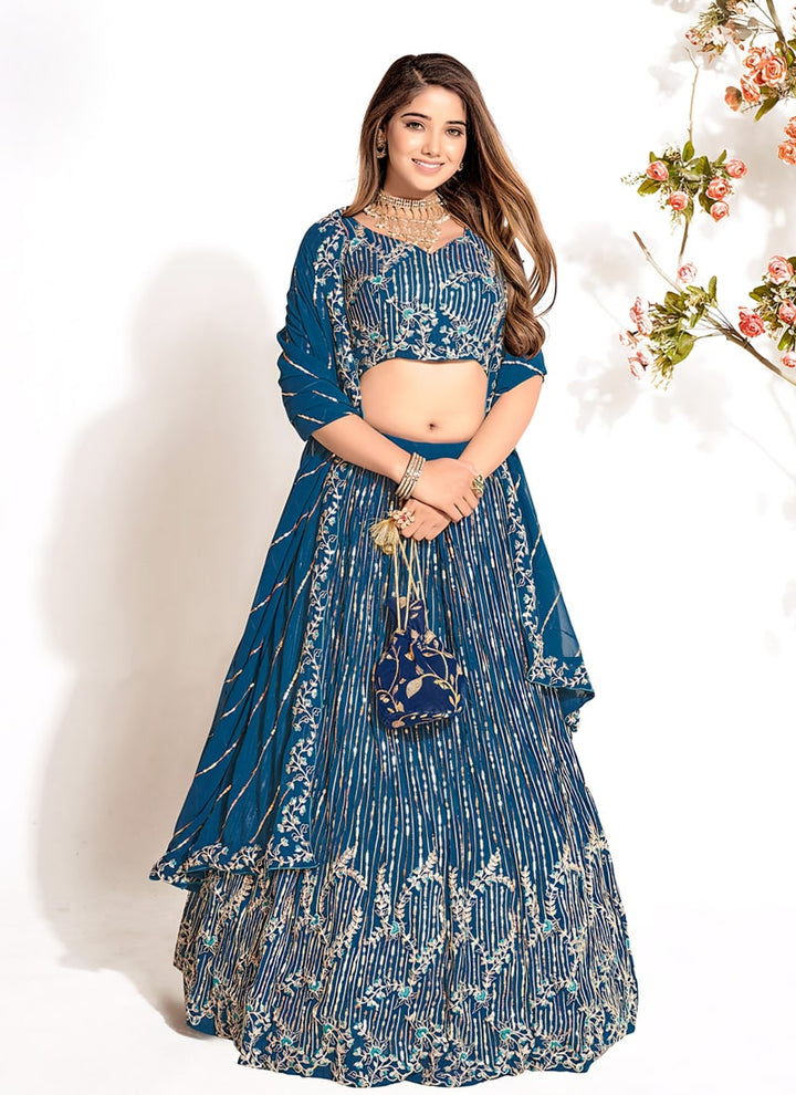 Lassya Fashion Navy Blue Wedding Lehenga Choli-Exquisite Georgette Ensemble