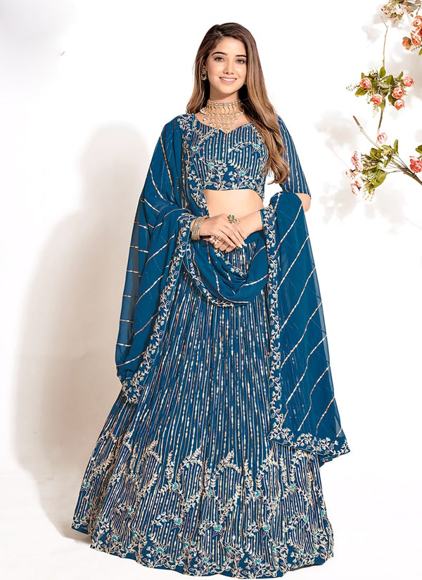 Lassya Fashion Navy Blue Wedding Lehenga Choli-Exquisite Georgette Ensemble