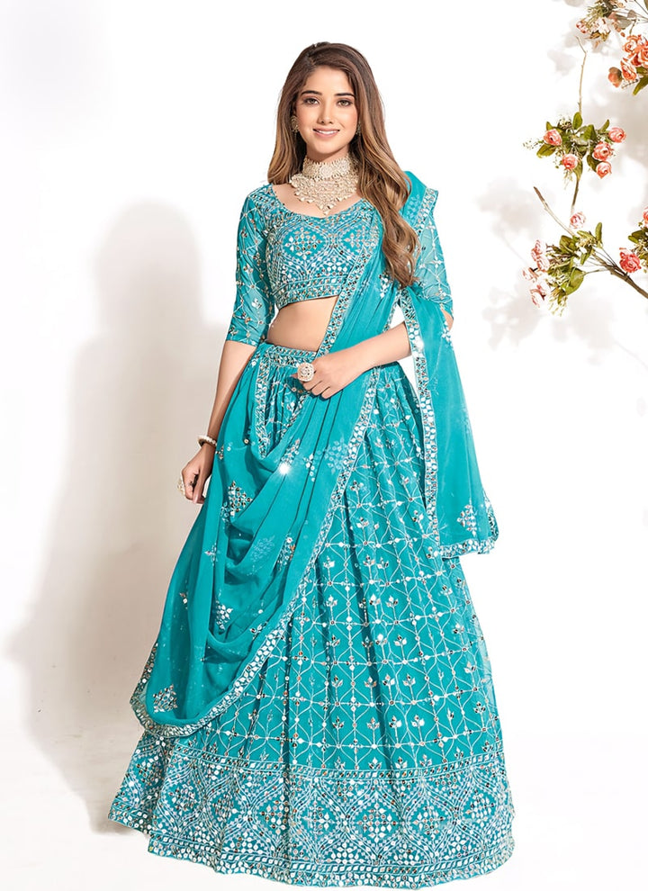 Lassya Fashion Turqoise Blue Wedding Lehenga Choli-Exquisite Georgette Ensemble