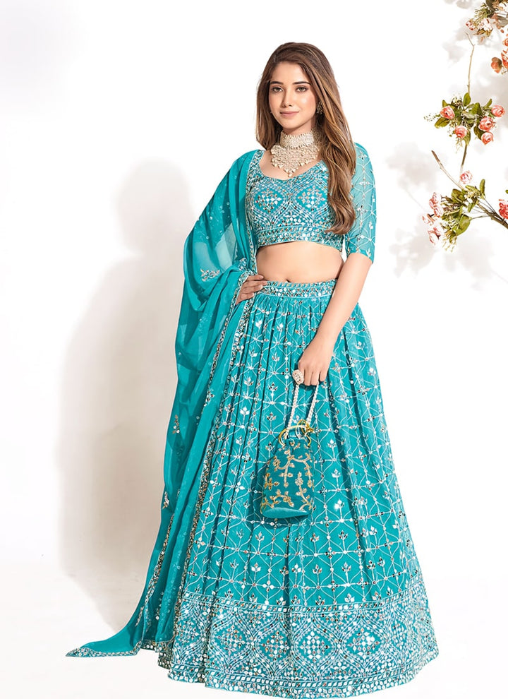 Lassya Fashion Turqoise Blue Wedding Lehenga Choli-Exquisite Georgette Ensemble