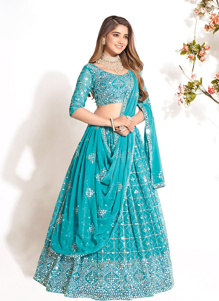 Lassya Fashion Turqoise Blue Wedding Lehenga Choli-Exquisite Georgette Ensemble