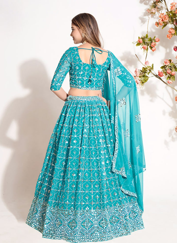 Lassya Fashion Turqoise Blue Wedding Lehenga Choli-Exquisite Georgette Ensemble