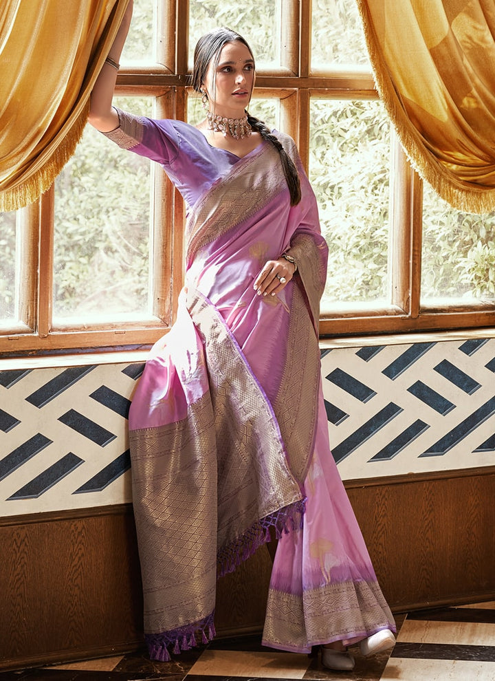 Lassya Fashion Lavender Elegant Silk Saree with Zari Woven Butta