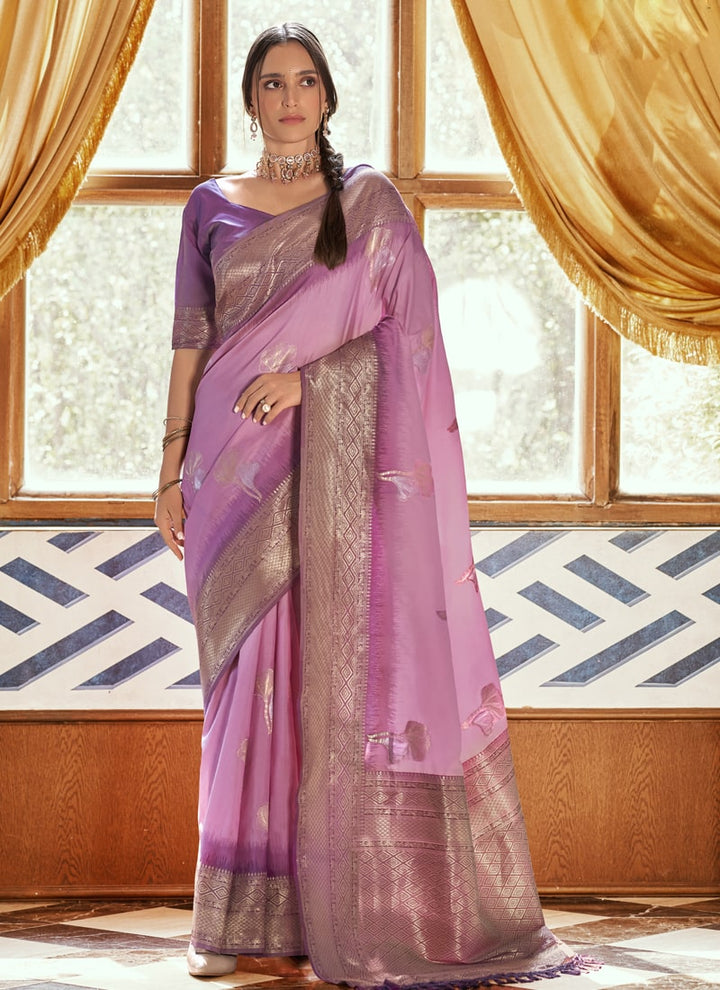 Lassya Fashion Lavender Elegant Silk Saree with Zari Woven Butta