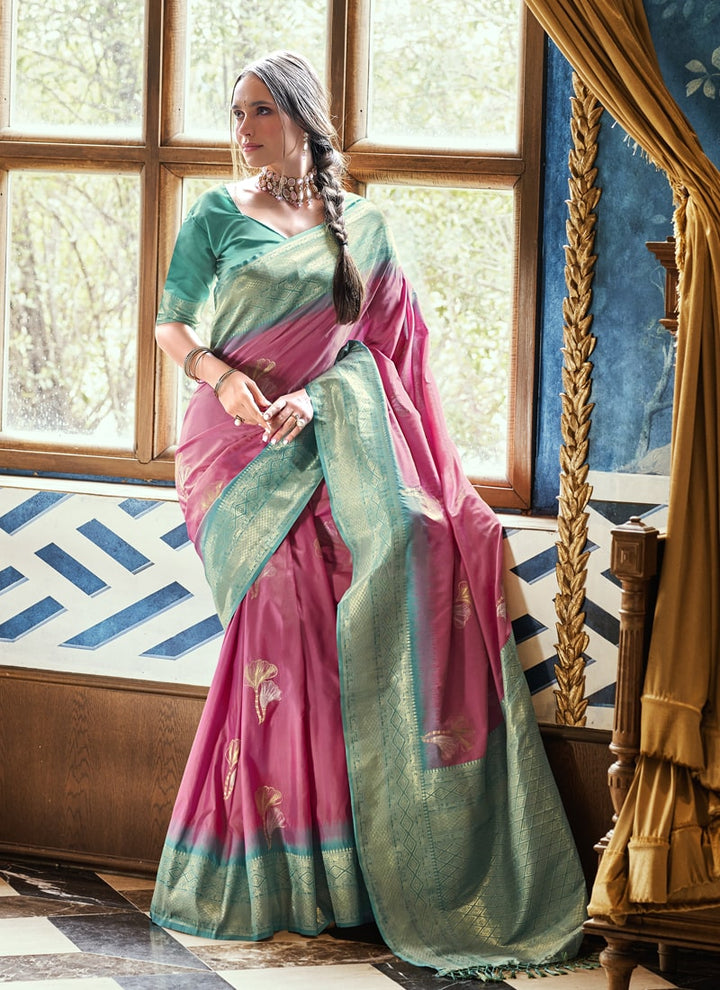 Lassya Fashion Pink Elegant Silk Saree with Zari Woven Butta