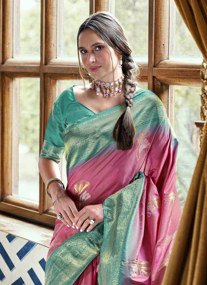 Lassya Fashion Pink Elegant Silk Saree with Zari Woven Butta