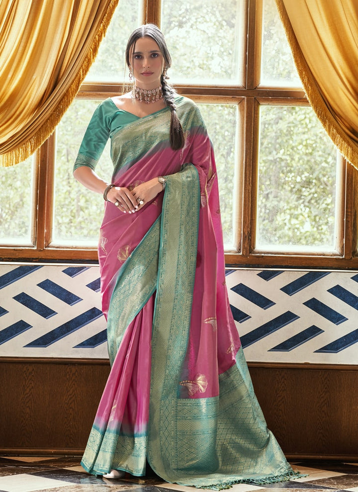 Lassya Fashion Pink Elegant Silk Saree with Zari Woven Butta