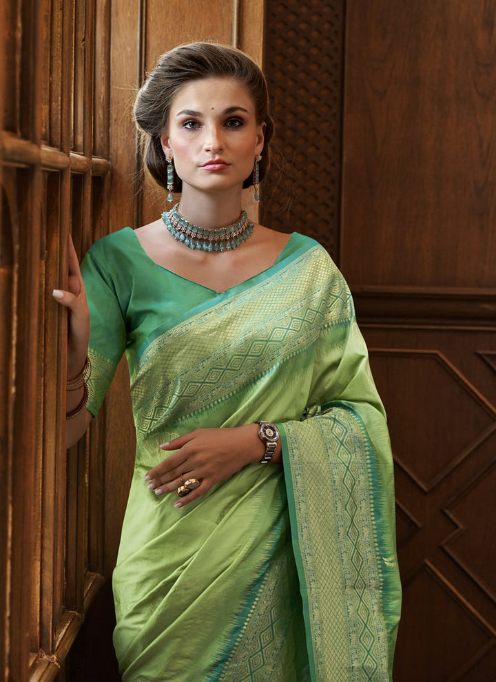 Lassya Fashion Pista Green Elegant Silk Saree with Zari Woven Butta