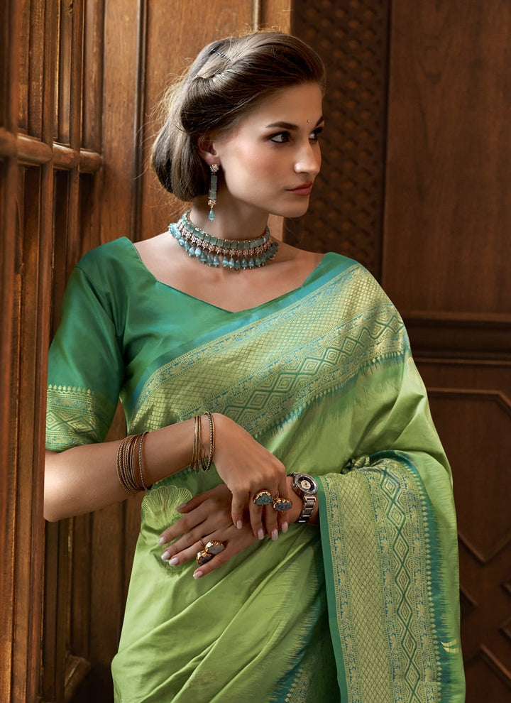 Lassya Fashion Pista Green Elegant Silk Saree with Zari Woven Butta