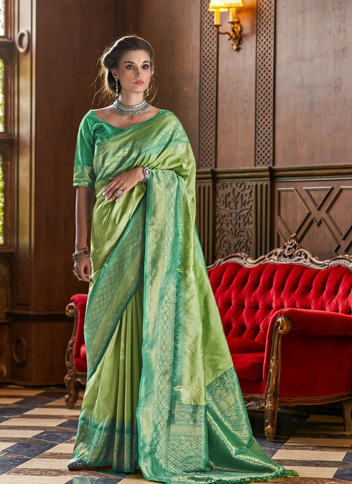 Lassya Fashion Pista Green Elegant Silk Saree with Zari Woven Butta