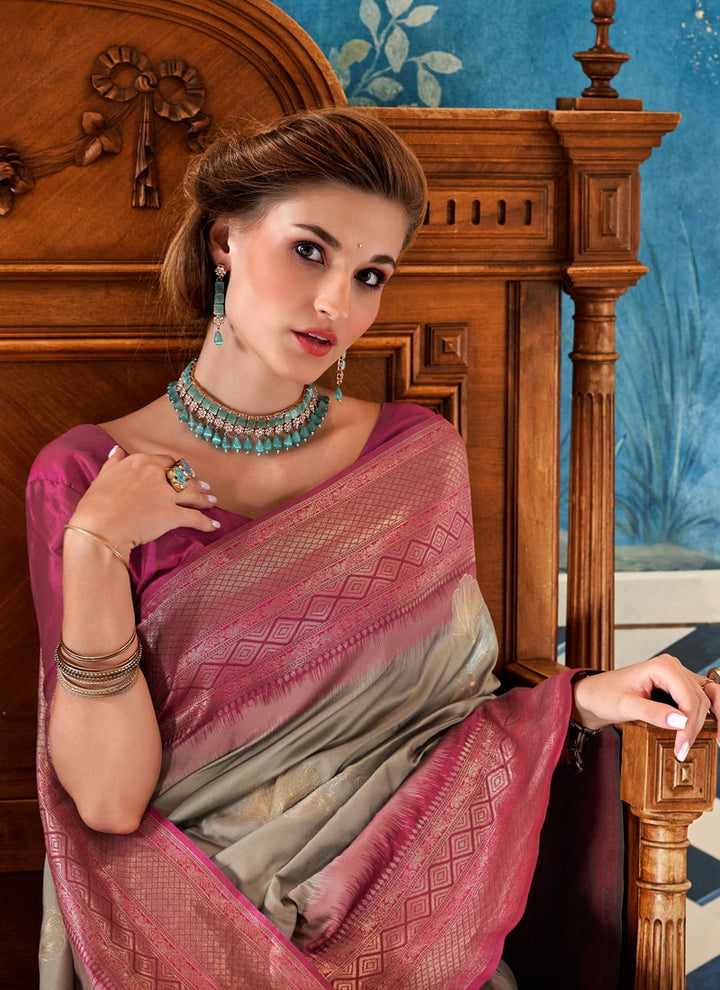 Lassya Fashion Mauve Pink Elegant Silk Saree with Zari Woven Butta