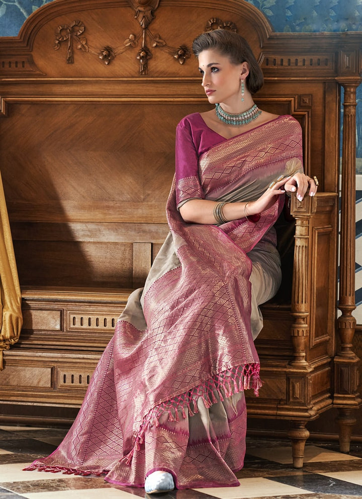 Lassya Fashion Mauve Pink Elegant Silk Saree with Zari Woven Butta