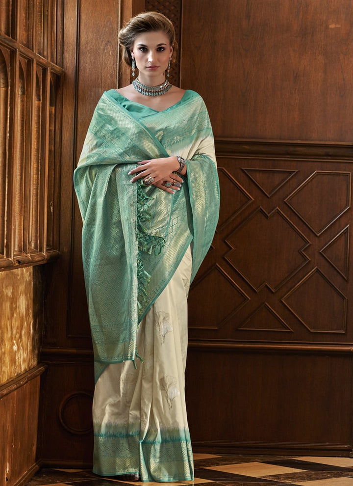 Lassya Fashion Rama Green Elegant Silk Saree with Zari Woven Butta