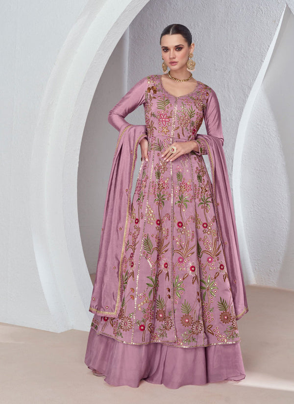 Lassya Fashion Lavender Anarkali Sharara Dress with Premium Silk