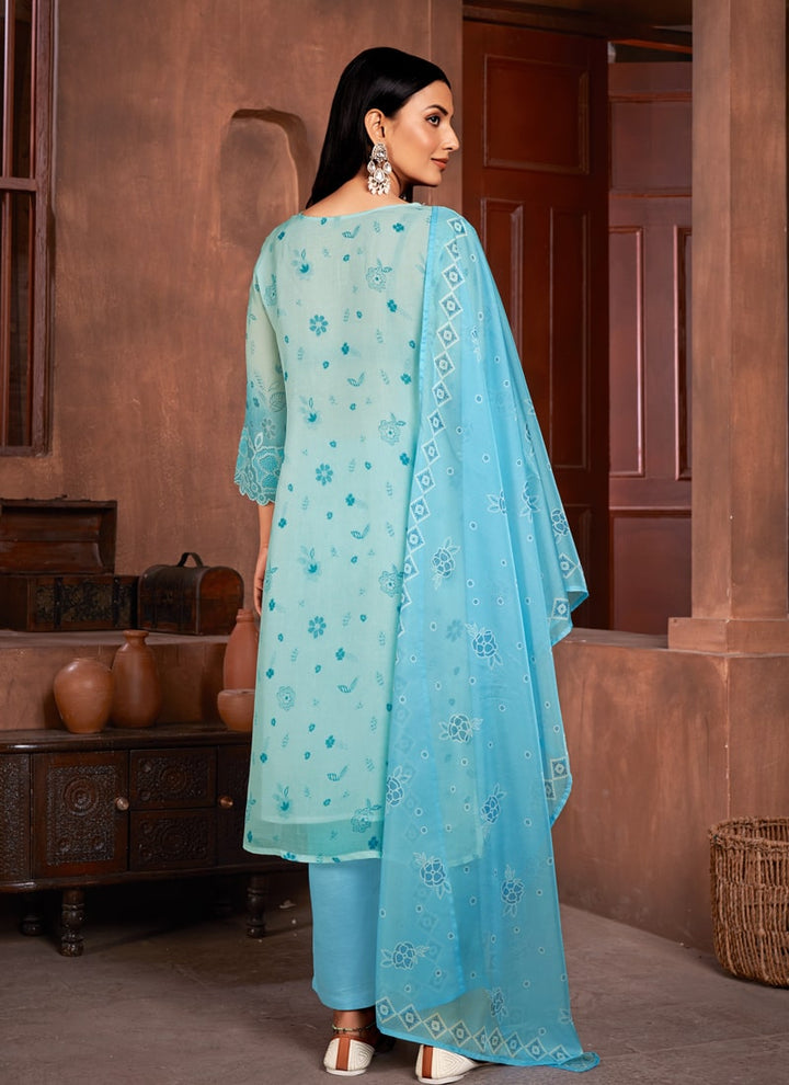 Lassya Fashion Blue Straight Salwar Suit-Digital Print with Handwork and Sequins