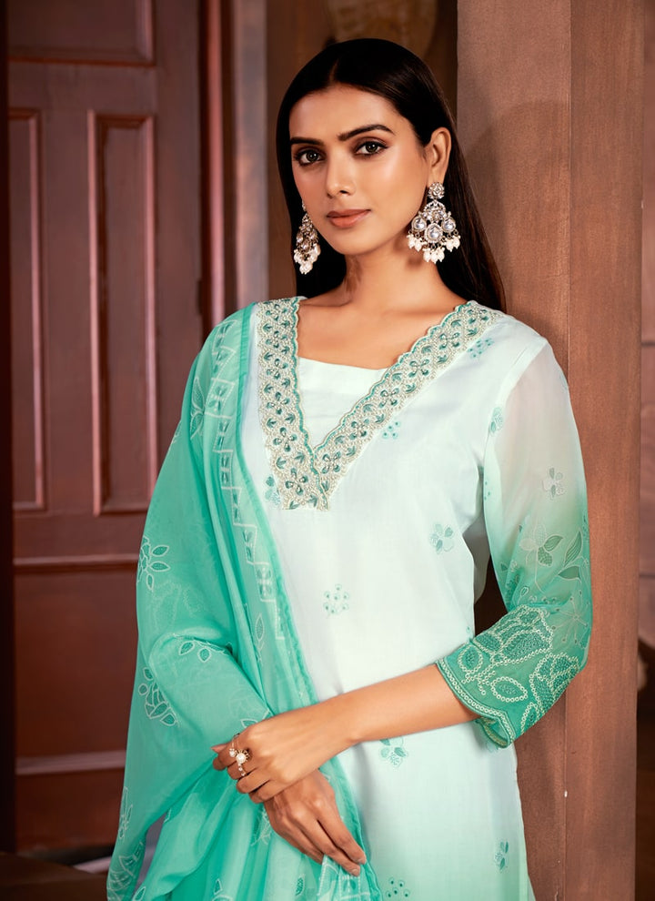 Lassya Fashion Green Straight Salwar Suit-Digital Print with Handwork and Sequins