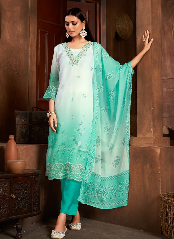 Lassya Fashion Green Straight Salwar Suit-Digital Print with Handwork and Sequins