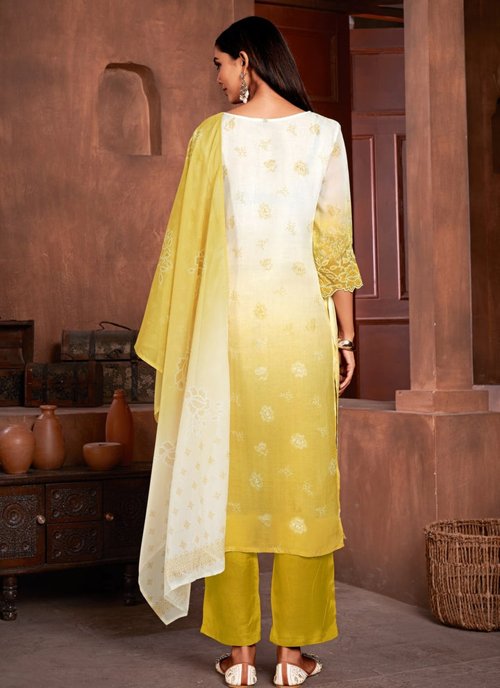 Lassya Fashion Yellow Straight Salwar Suit-Digital Print with Handwork and Sequins