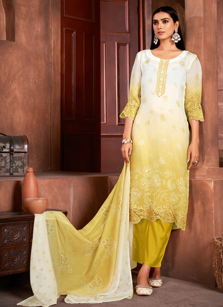 Lassya Fashion Yellow Straight Salwar Suit-Digital Print with Handwork and Sequins