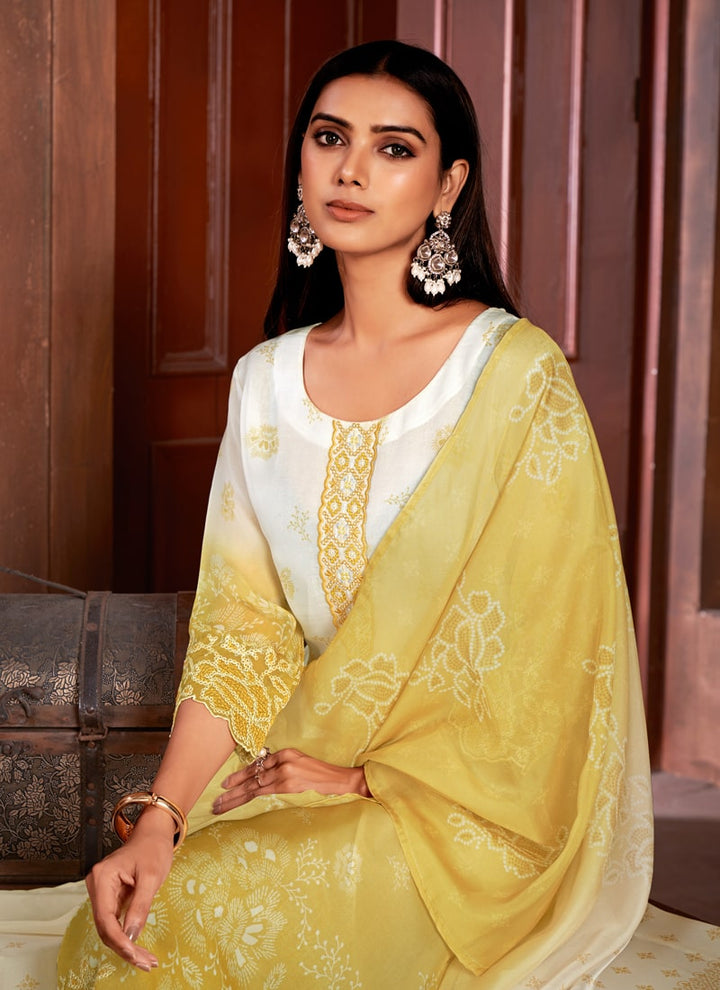 Lassya Fashion Yellow Straight Salwar Suit-Digital Print with Handwork and Sequins