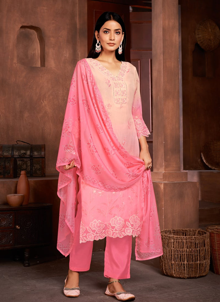 Lassya Fashion Pink Straight Salwar Suit-Digital Print with Handwork and Sequins