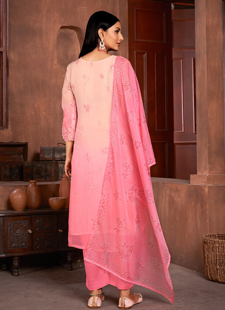 Lassya Fashion Pink Straight Salwar Suit-Digital Print with Handwork and Sequins