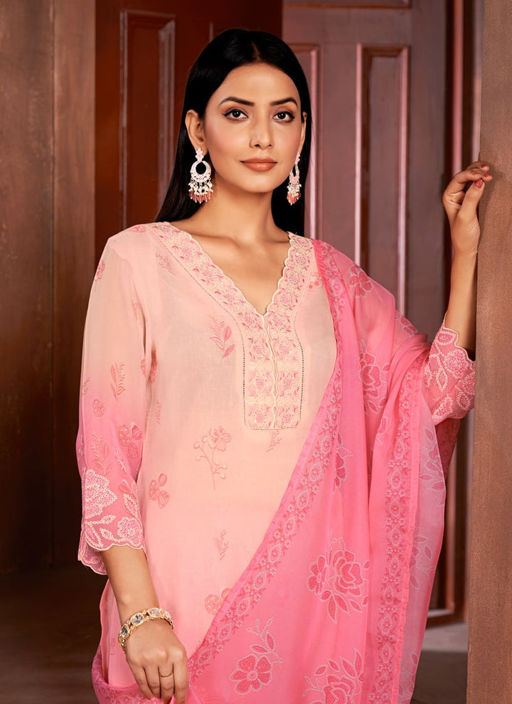 Lassya Fashion Pink Straight Salwar Suit-Digital Print with Handwork and Sequins