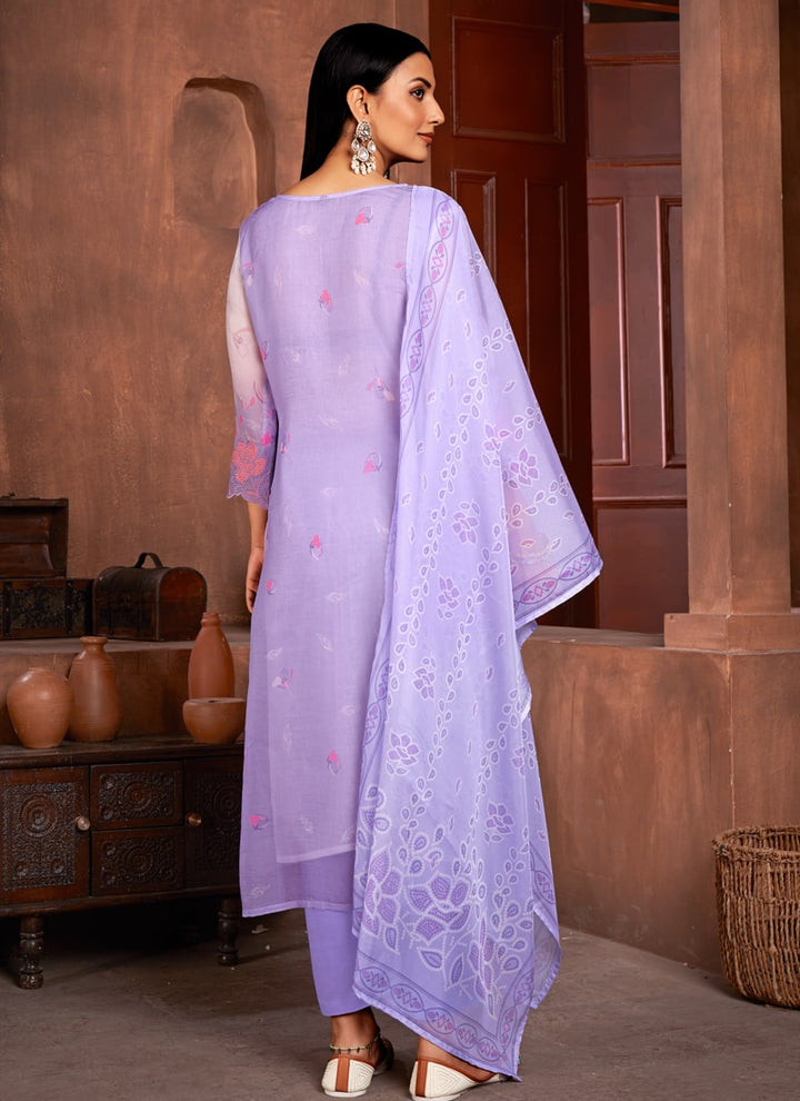 Lassya Fashion Lilac Blue Straight Salwar Suit-Digital Print with Handwork and Sequins