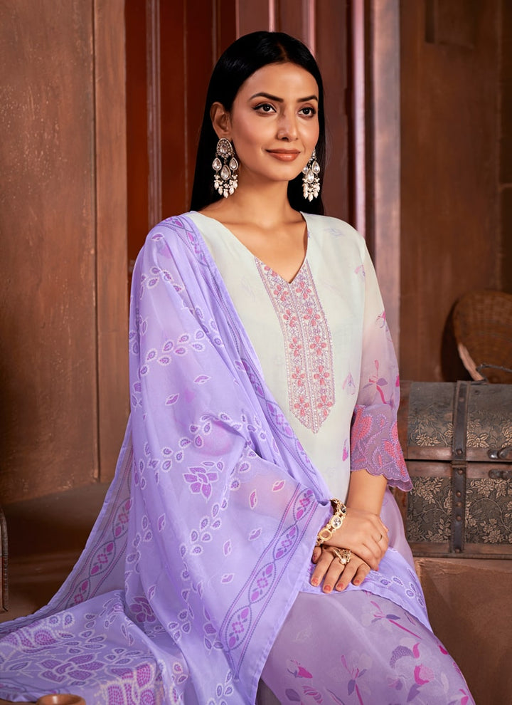 Lassya Fashion Lilac Blue Straight Salwar Suit-Digital Print with Handwork and Sequins