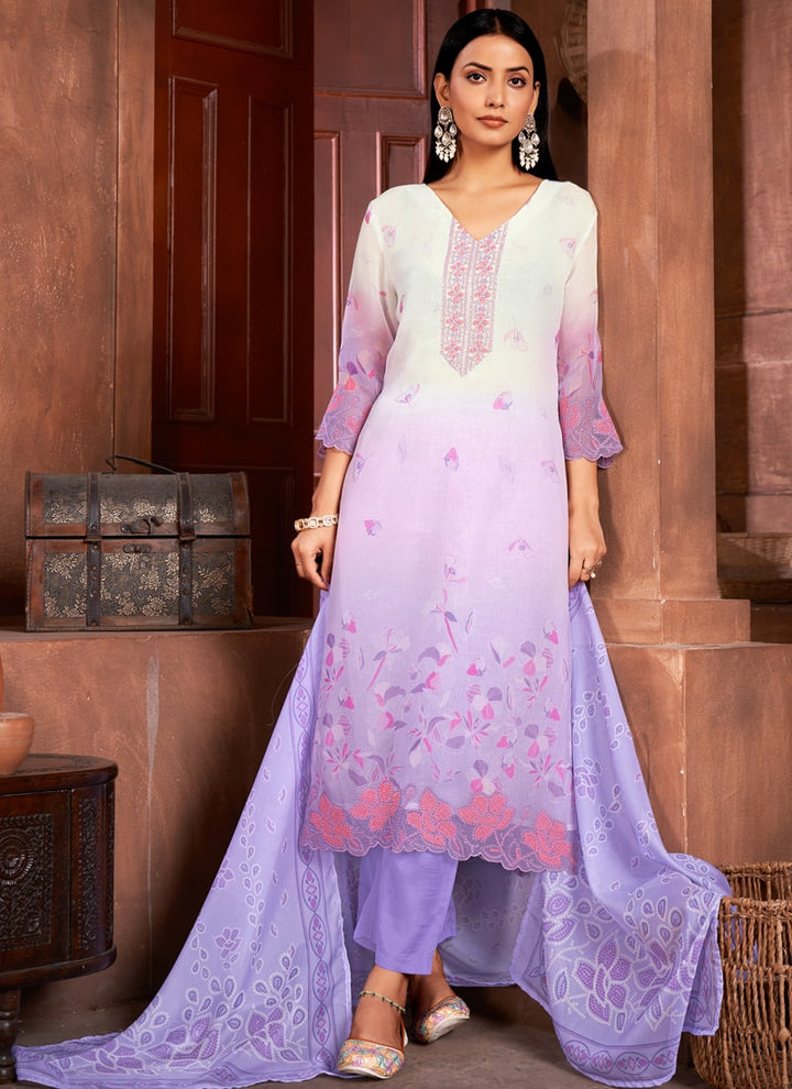 Lassya Fashion Lilac Blue Straight Salwar Suit-Digital Print with Handwork and Sequins