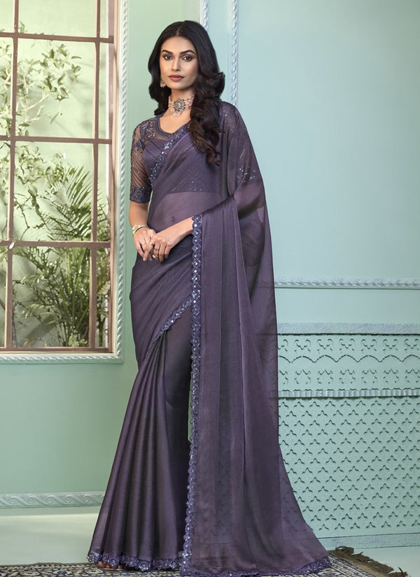 Lassya Fashion Navy Blue Party Wear Crystal Georgette Saree with Blouse