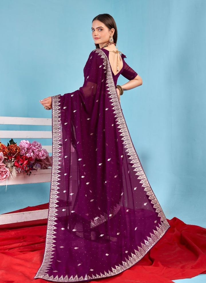 Lassya Fashion Purple Solid Color Festive Wear Saree in Georgette Blooming