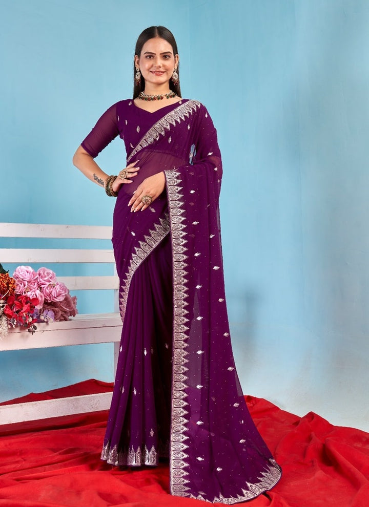 Lassya Fashion Purple Solid Color Festive Wear Saree in Georgette Blooming