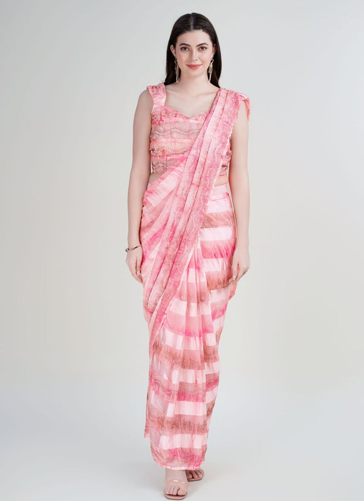 Lassya Fashion Light Pink Partywear Saree with Swarovski Stone Embellishments