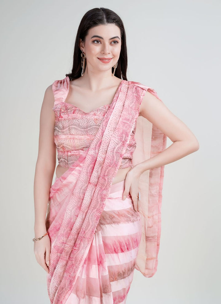 Lassya Fashion Light Pink Partywear Saree with Swarovski Stone Embellishments