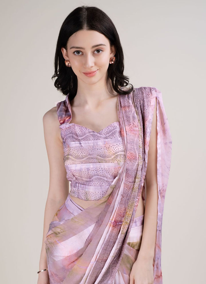 Lassya Fashion Lavender Partywear Saree with Swarovski Stone Embellishments