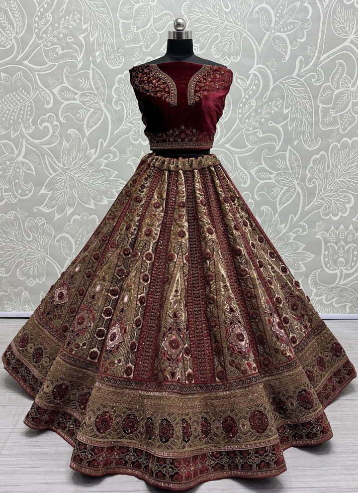 Lassya Fashion Dark Brown Opulent Velvet Wedding Lehenga Set