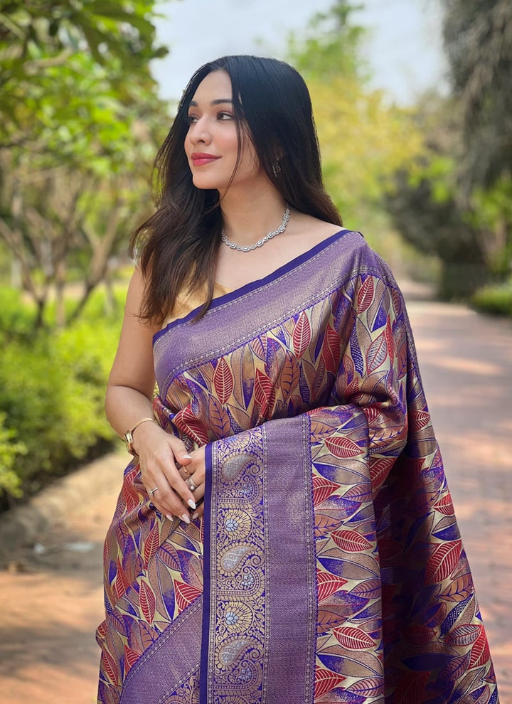 Lassya Fashion Violet Blue Exquisite Kanchipattu Silk Saree