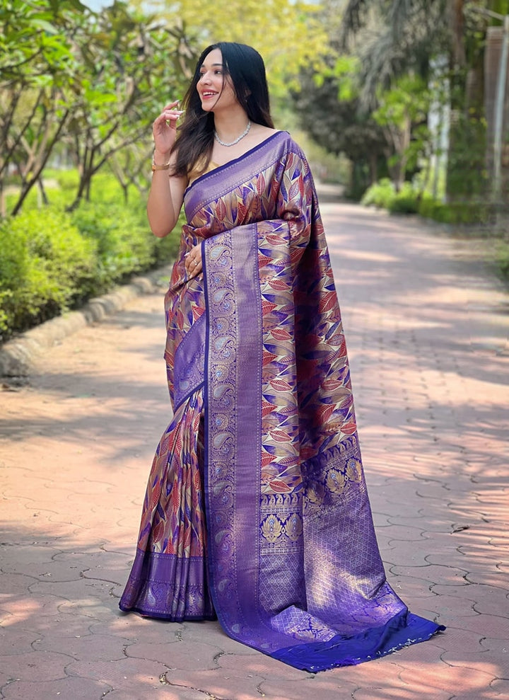 Lassya Fashion Violet Blue Exquisite Kanchipattu Silk Saree