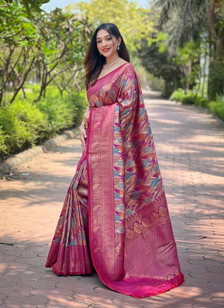 Lassya Fashion Bougainvillea Pink Exquisite Kanchipattu Silk Saree