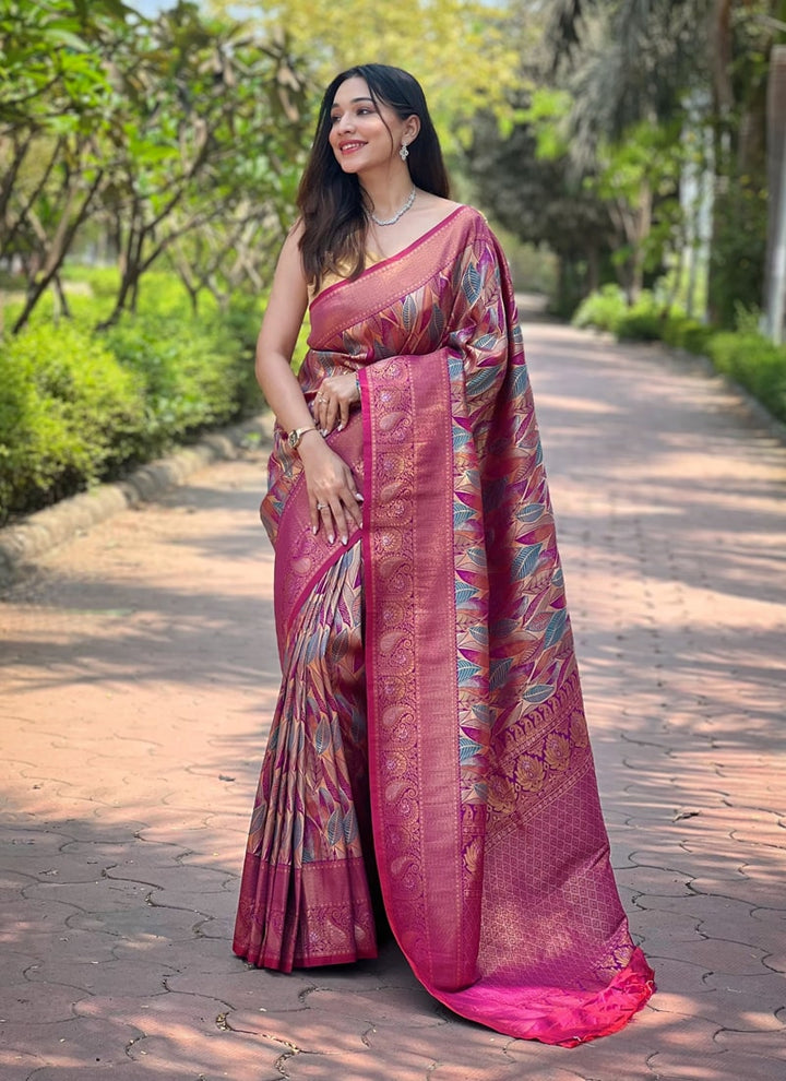 Lassya Fashion Bougainvillea Pink Exquisite Kanchipattu Silk Saree