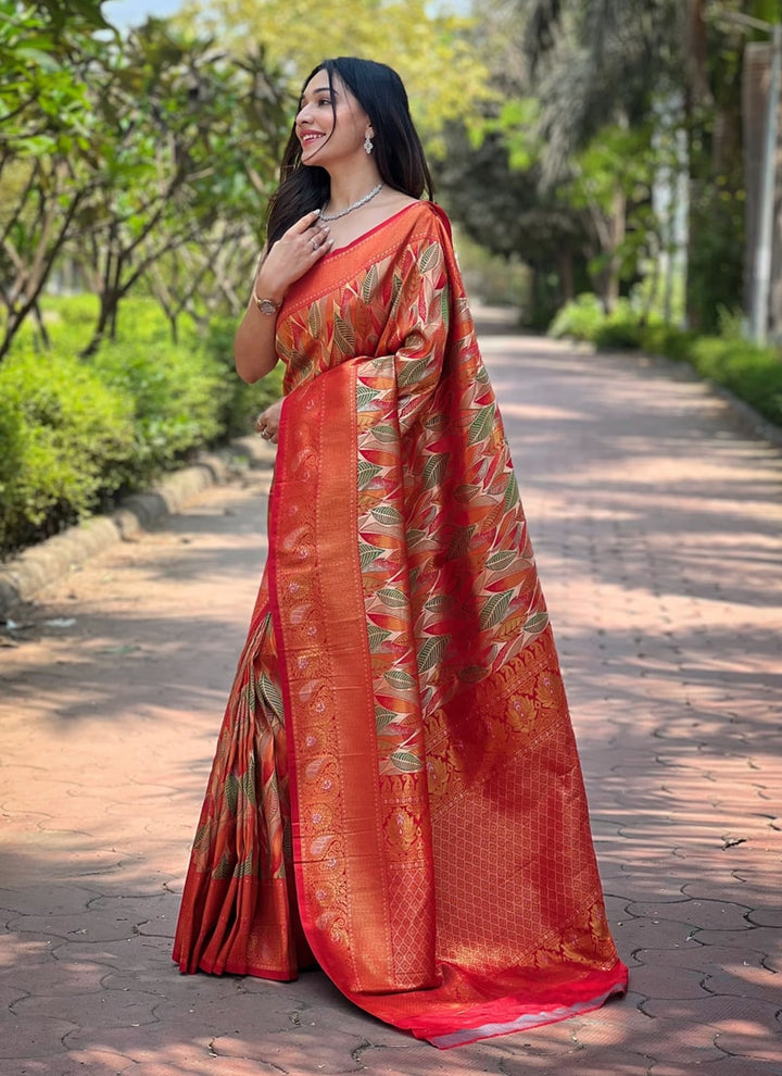 Lassya Fashion Radish Orange Exquisite Kanchipattu Silk Saree