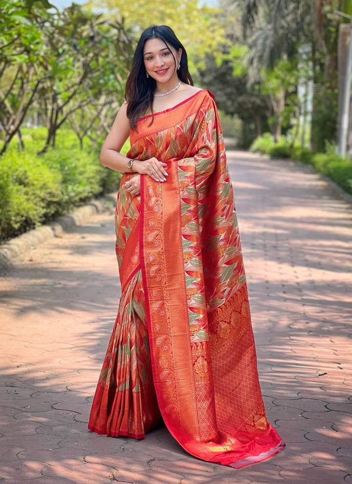 Lassya Fashion Radish Orange Exquisite Kanchipattu Silk Saree