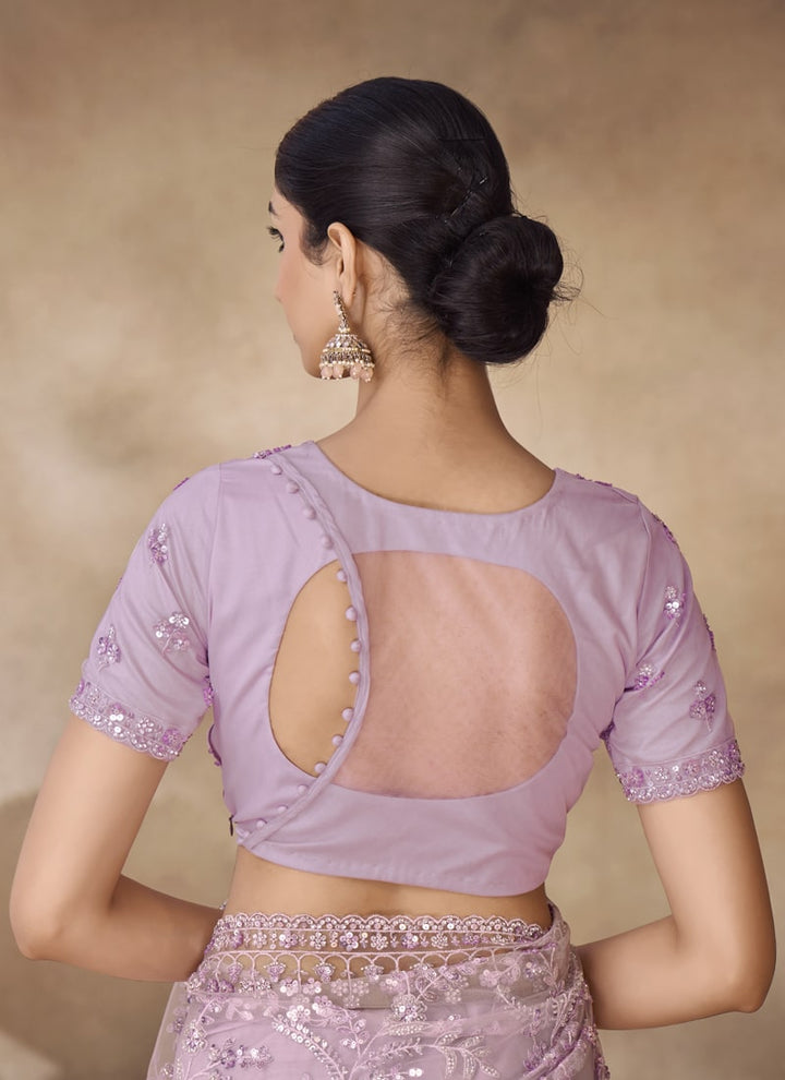 Lassya Fashion Lavender-1 Net Saree with Sequin and Zarkan Thread Work